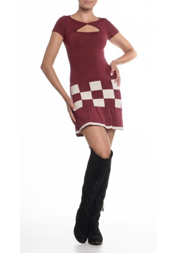 vestido tricot xadrez