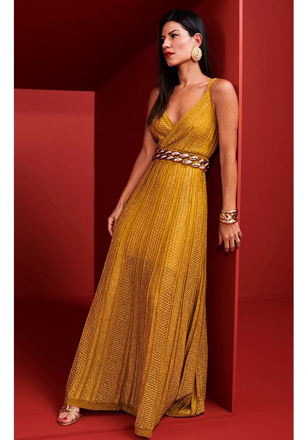 Vestido dourado best sale e vermelho