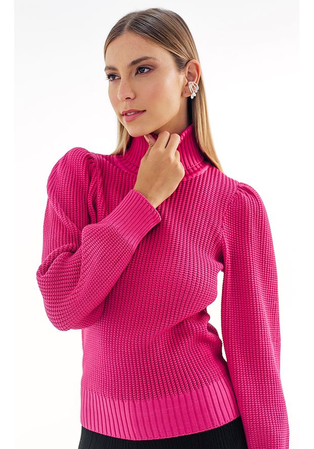 Blusa Laura Patena Tricot Mini Pipoca Gola Rolê Rt Coral Candy